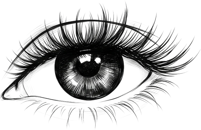 Ink sketch of an eye with classic lash extensions