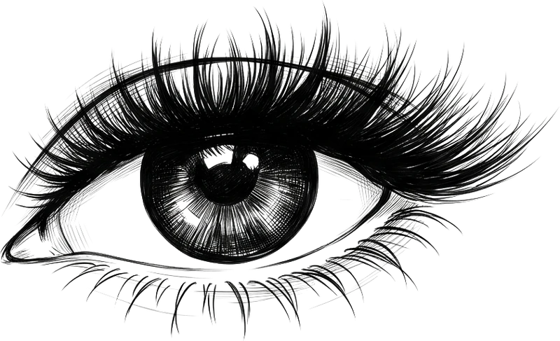 Ink sketch of an eye with volume lash extensions