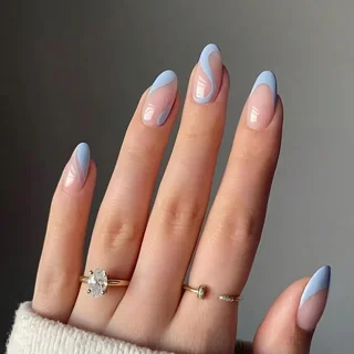 Almond nails with soft blue French tips
